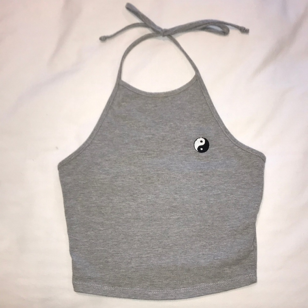 GRAY HALTER CROP TOP